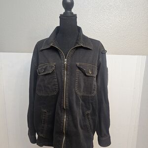 VINTAGE MENS DUKE HABAND BLACK JEAN FULL ZIP JACKET SIZE MEDIUM GRUNGE BIKER
